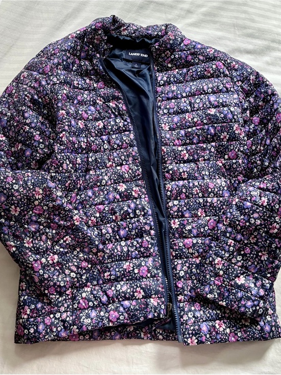 Lands' End Other - Lands' End Navy Quilted Jacket with Purple and Pink Floral Print